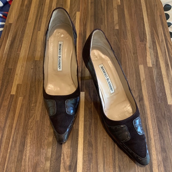 Vintage Manolo Blahnik Brown Suede Heels - Picture 1 of 12